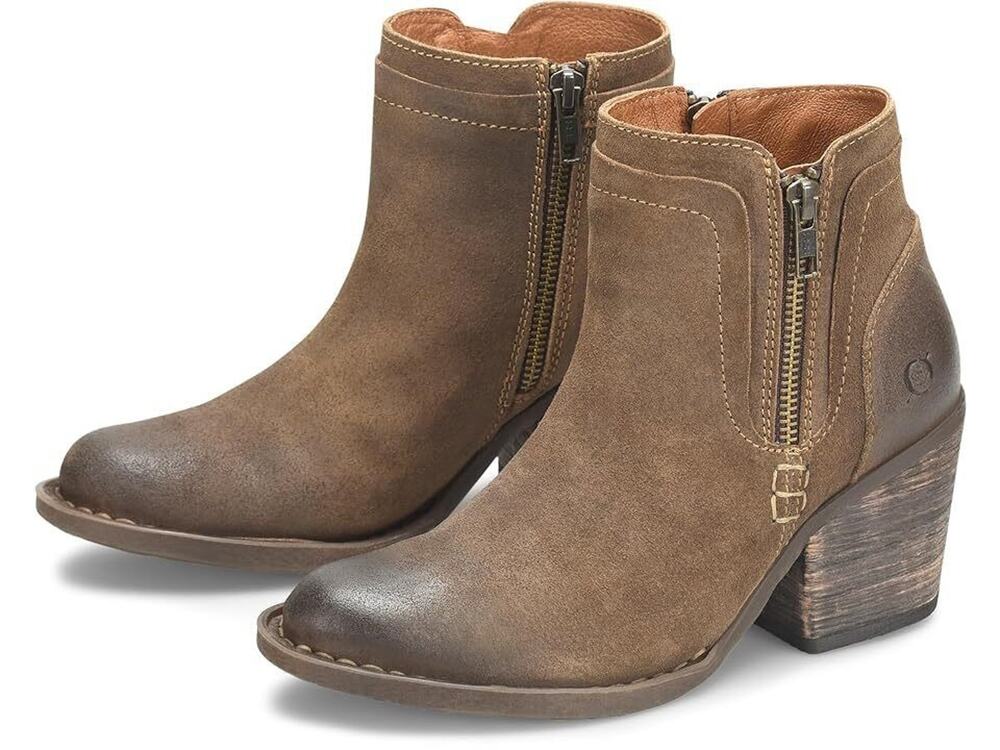 BORN Alana Distressed Suede Ankle Western Booties Taupe Boots Women 8.5 M